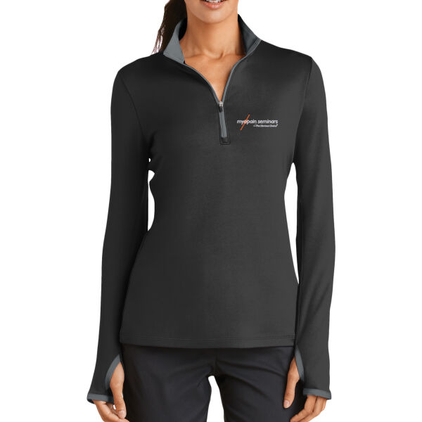 Myopain Seminars Embroidered - Ladies Dri FIT Stretch 1/2 Zip Cover Up Thumbnail